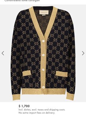 Gucci dark blue and Gold GG Logo Cardigan size XS